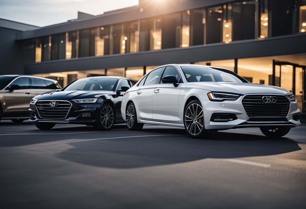 A lineup of popular sedans compared in a test. Each car displayed with its features highlighted