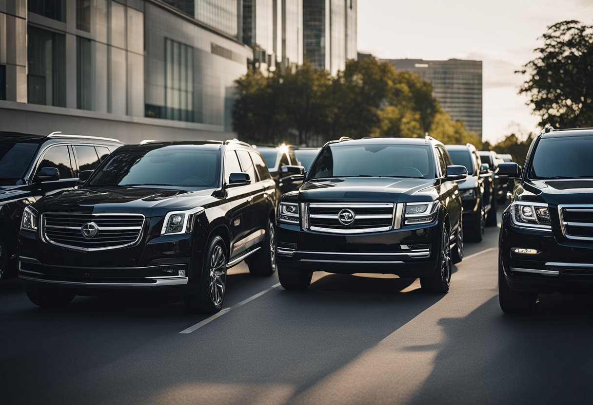 A lineup of top-selling SUVs parked in a row, with a crowd of people admiring and evaluating them