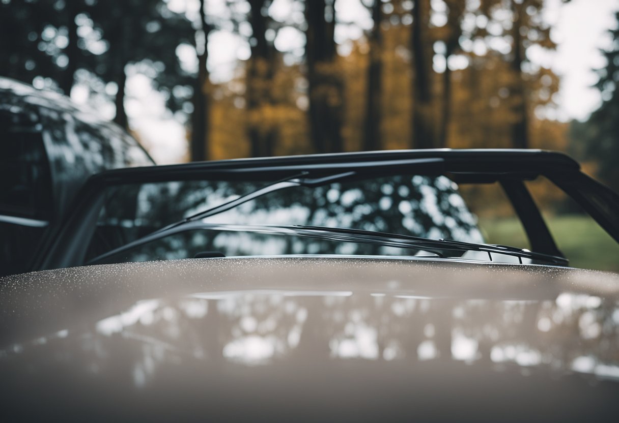 A car being prepped for winter with windshield wipers and glass cleaner