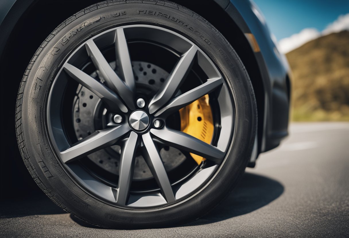 A car with worn-out tires, visible tread wear, and cracks. An illustration can depict the signs of tire wear for a FAQ page