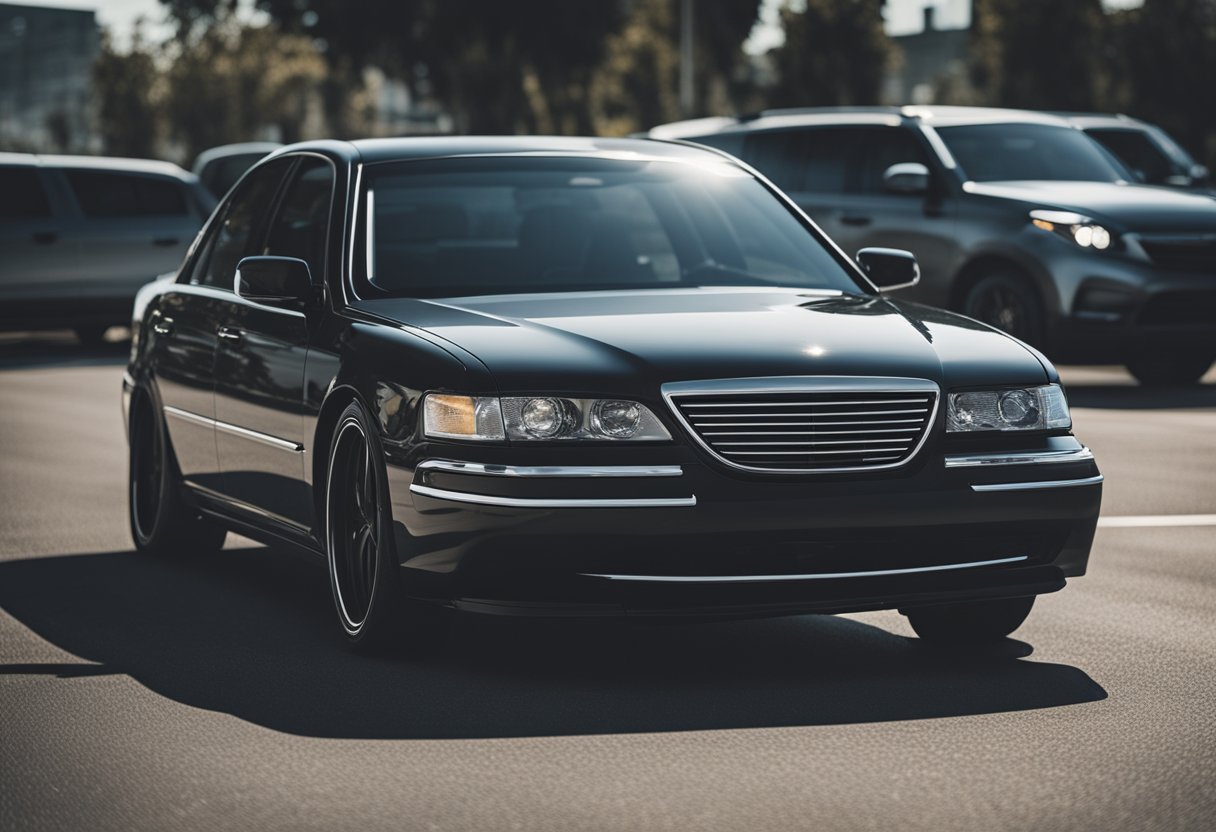 A sedan car with upgraded performance tires and wheels