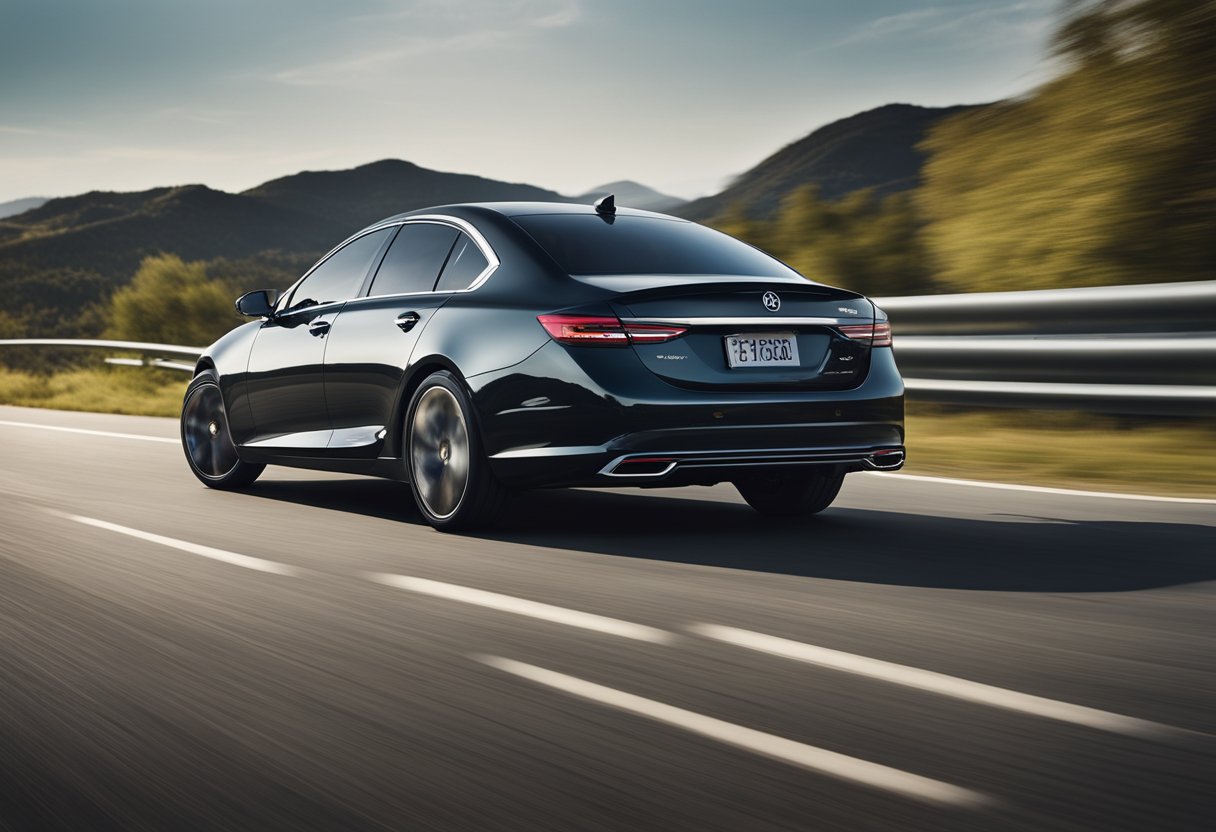 A sleek sedan with aerodynamic upgrades speeds down a smooth road, showcasing its improved performance