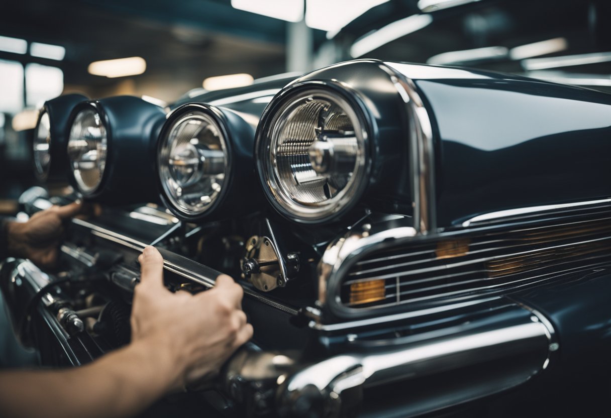 An old car being transformed into a modern machine through mechanical updates