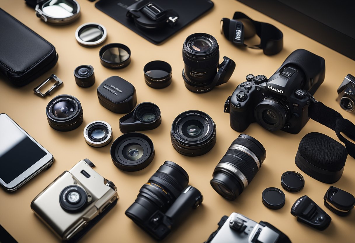 A car enthusiast's essential accessories laid out neatly on a sleek, modern shelf