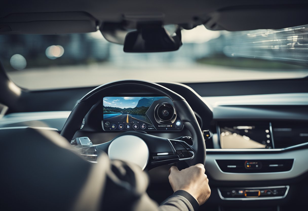 A modern car equipped with advanced security systems being monitored for safety