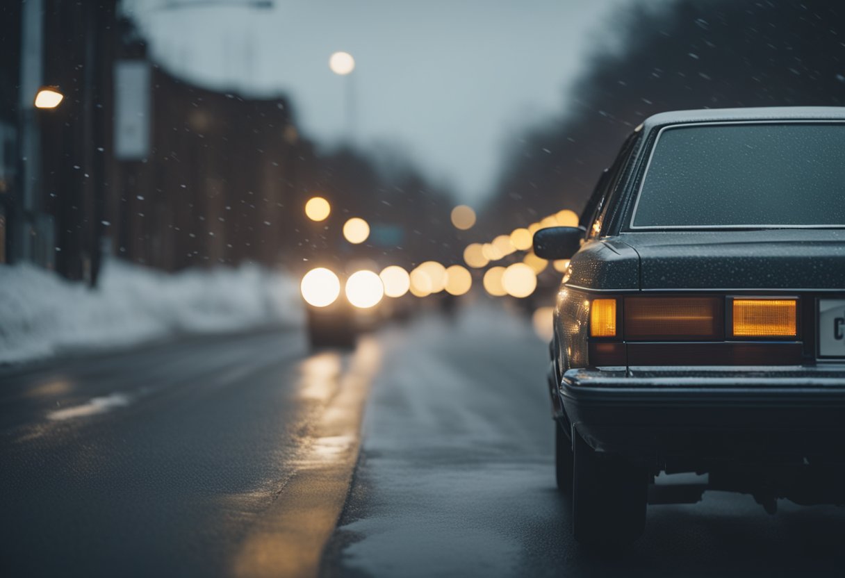 A car navigating through varying weather conditions with changing light levels