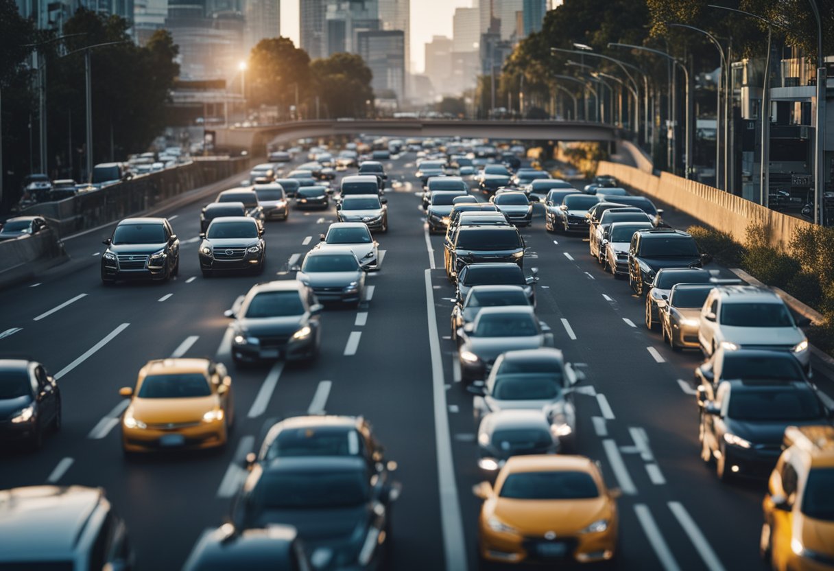 Cars navigate traffic with ease, using calming techniques to avoid stress during the journey