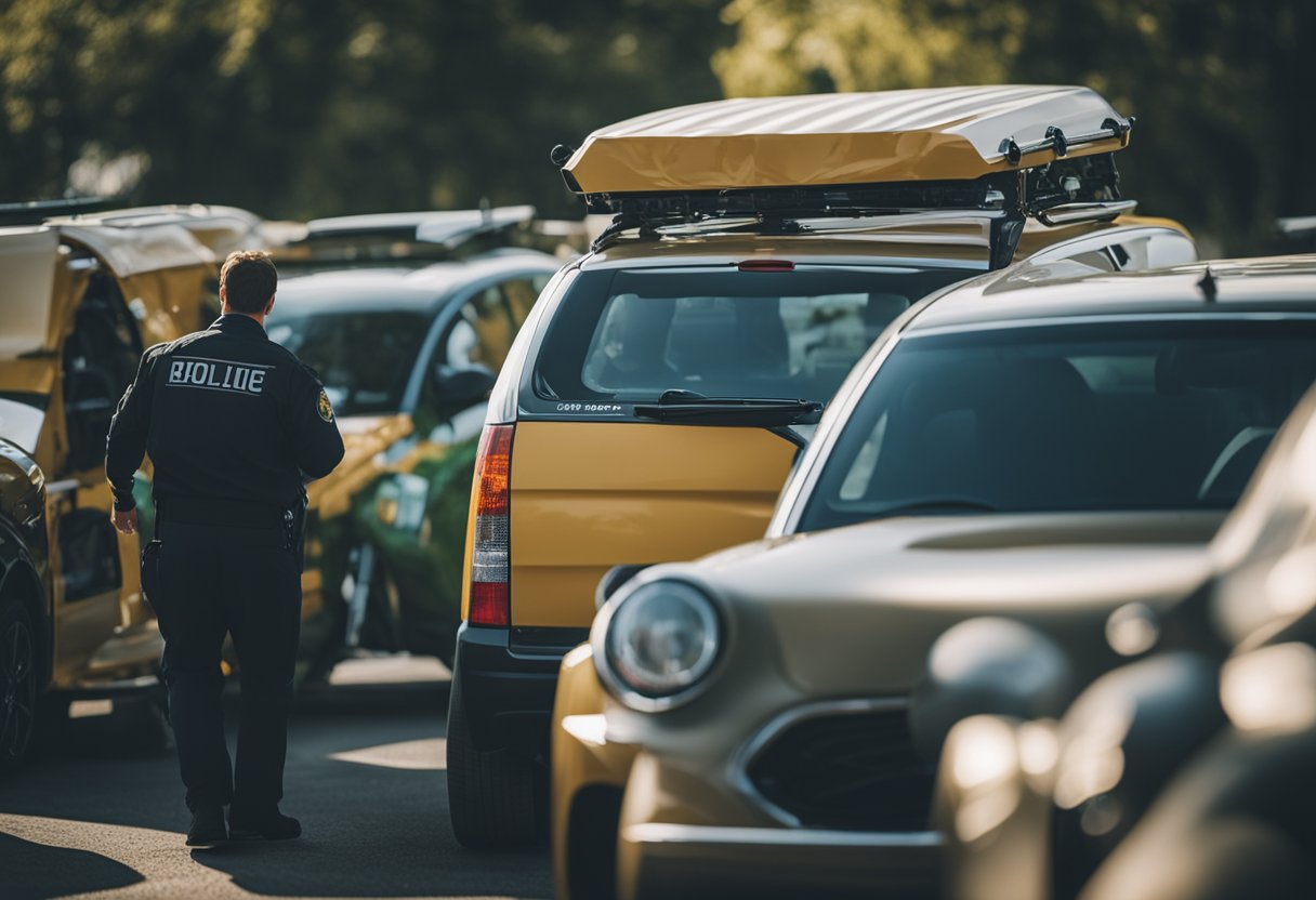 A vehicle being inspected and maintained, while a defensive driving lesson is being taught