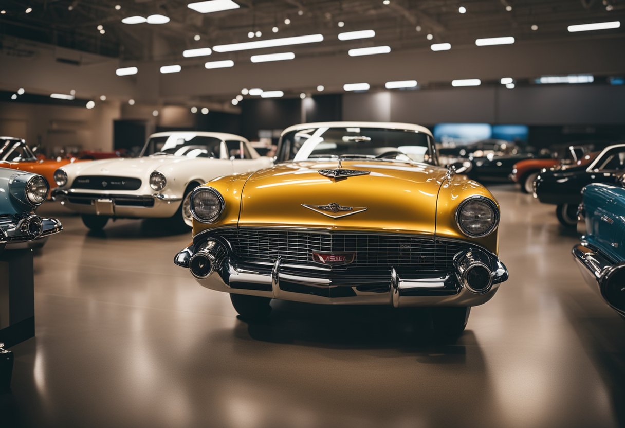 Classic cars on display in a North American automotive museum