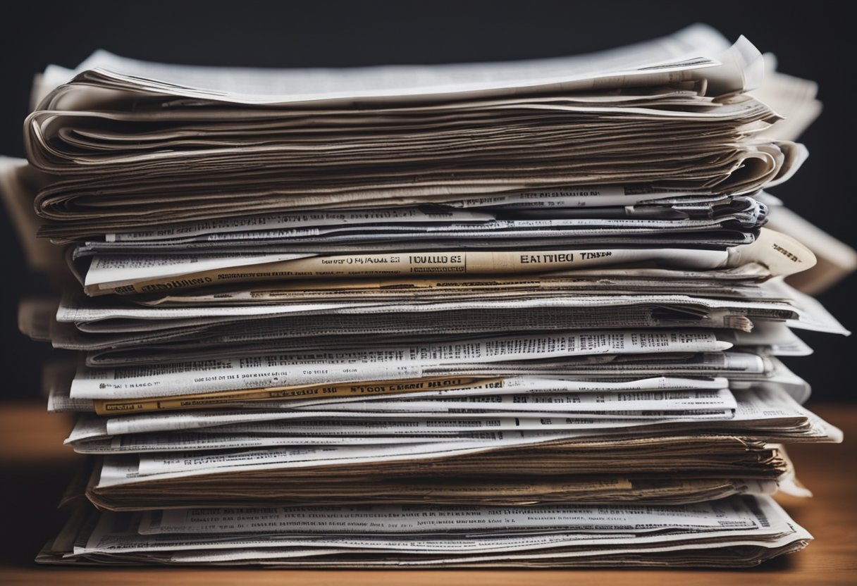 A stack of newspapers and magazines with headlines about recent vehicle launches